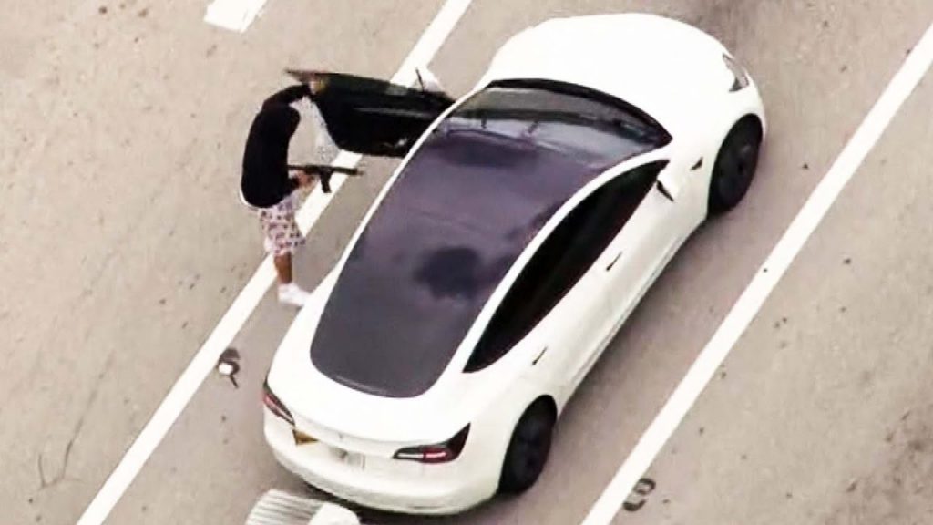 Armed Suspect Carjacks Tesla During High-Speed Chase